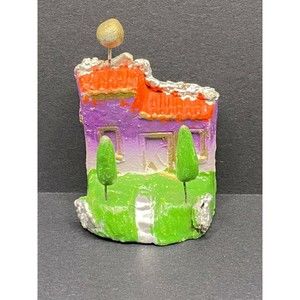 Mexican Folk Art Clay House With Trees And Moon Vintage